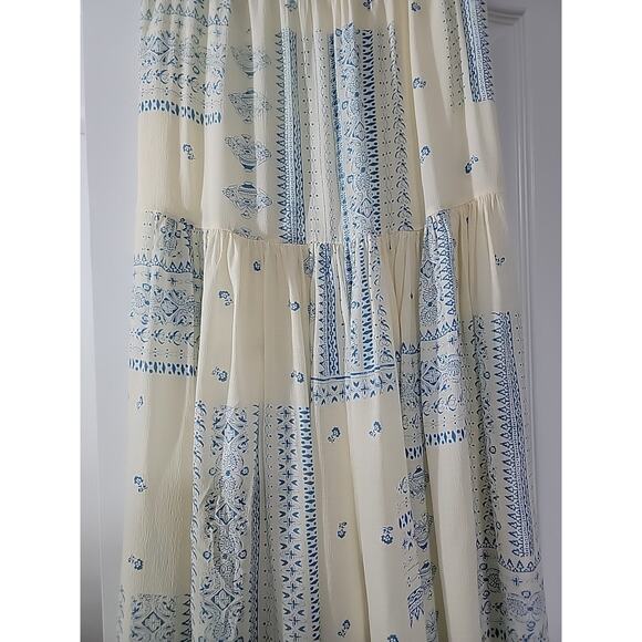 Ba&sh Lady Skirt Women Sz M Londer Midi Ecru Blue Folklore Block Print Bash EUC - Picture 2 of 15